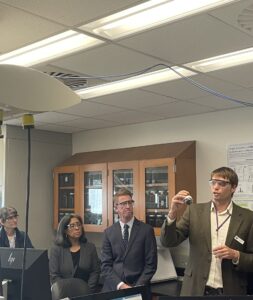 U.S. Environmental Protection Agency Deputy Administrator Janet McCabe (far left), Congresswoman Marilyn Strickland and Congressman Derek Kilmer watch Dr. Ed Kolodziej as he explains ongoing research at the Center for Urban Waters.