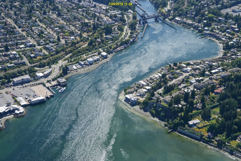 Seattle’s Shilshole Bay as photographed from a fixed-wing aircraft and viewed in the Shoreline Photo Viewer