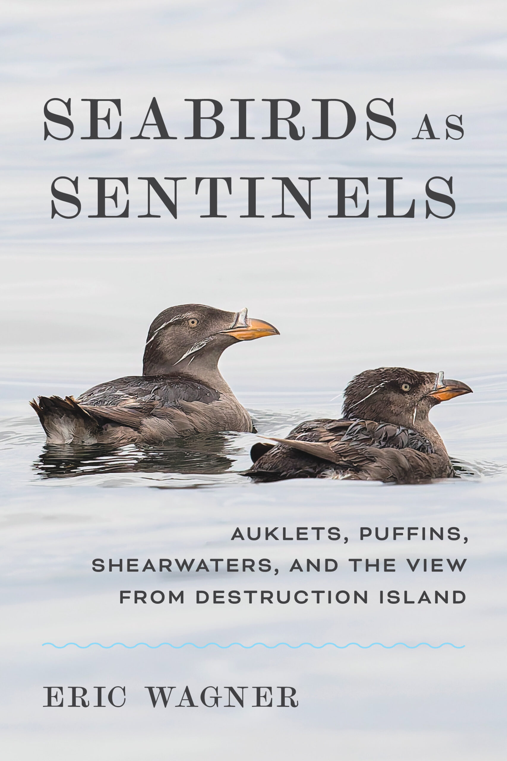 Seabirds as Sentinels book cover showing the title and two rhinoceros auklets.