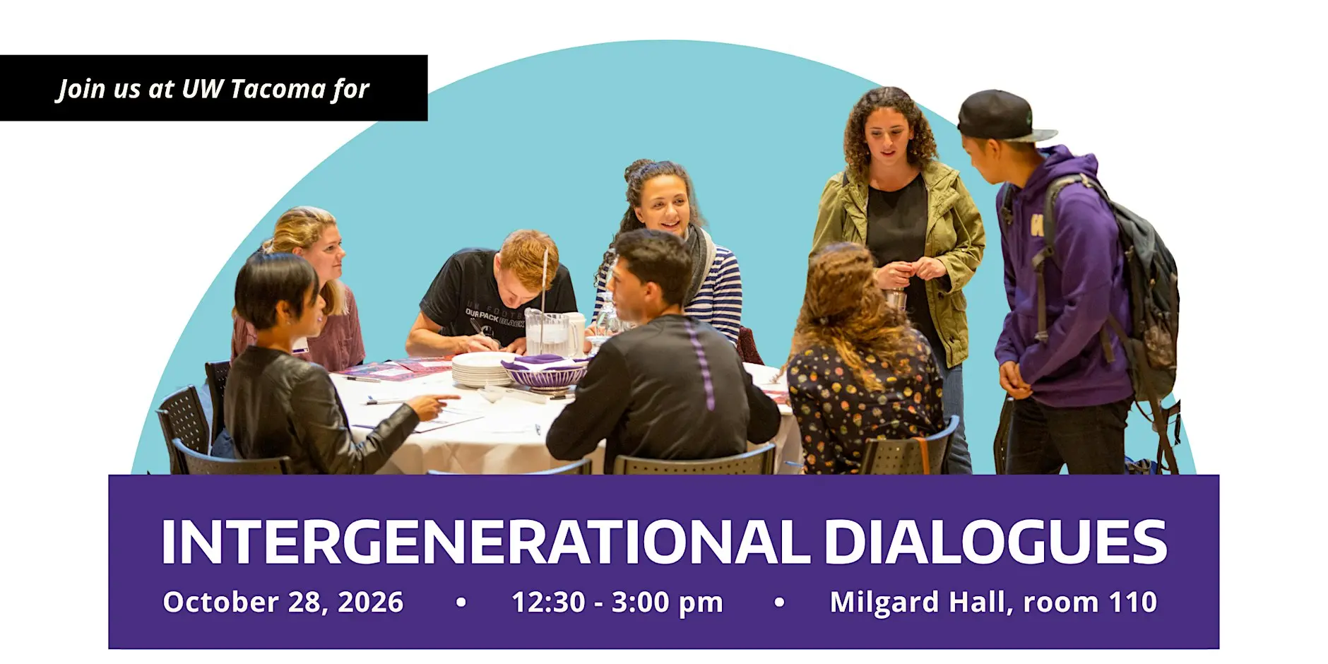 Graphic with image of a group of people around a table.